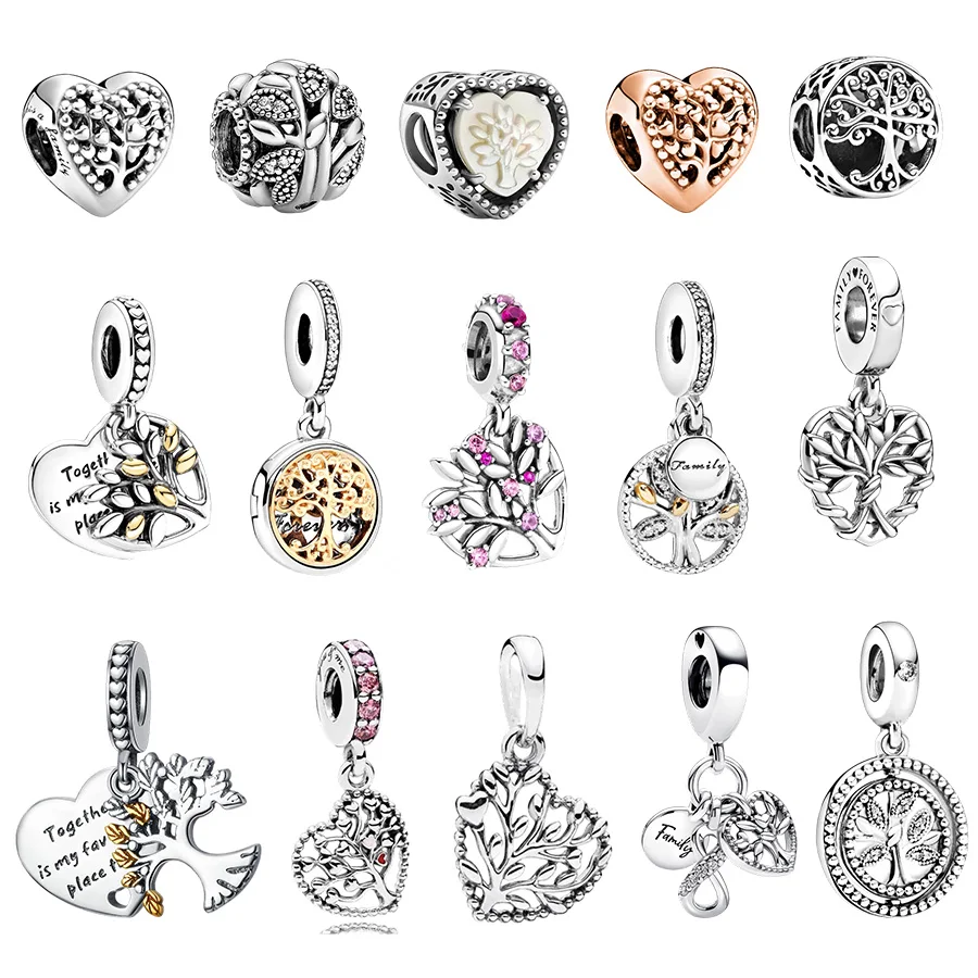 Hot Sale Fashion Jewelry Bead Gift Sparkling Family Tree Dangle Charm Fit Original 925 Sterling Silver Pan Bracelet DIY Making