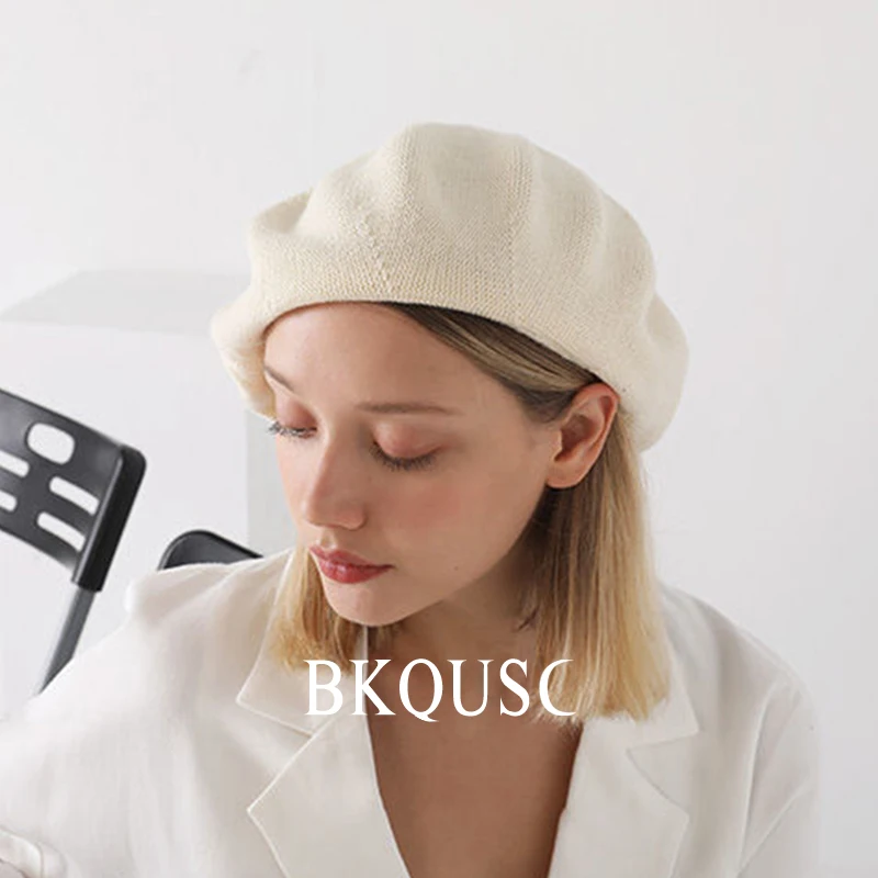 Stylish Cotton knitted Women\'s Berets 56-60cm Fashion Elegant Artist Hats Ladies Vintage Beret Spring Summer Flexible Warm Caps