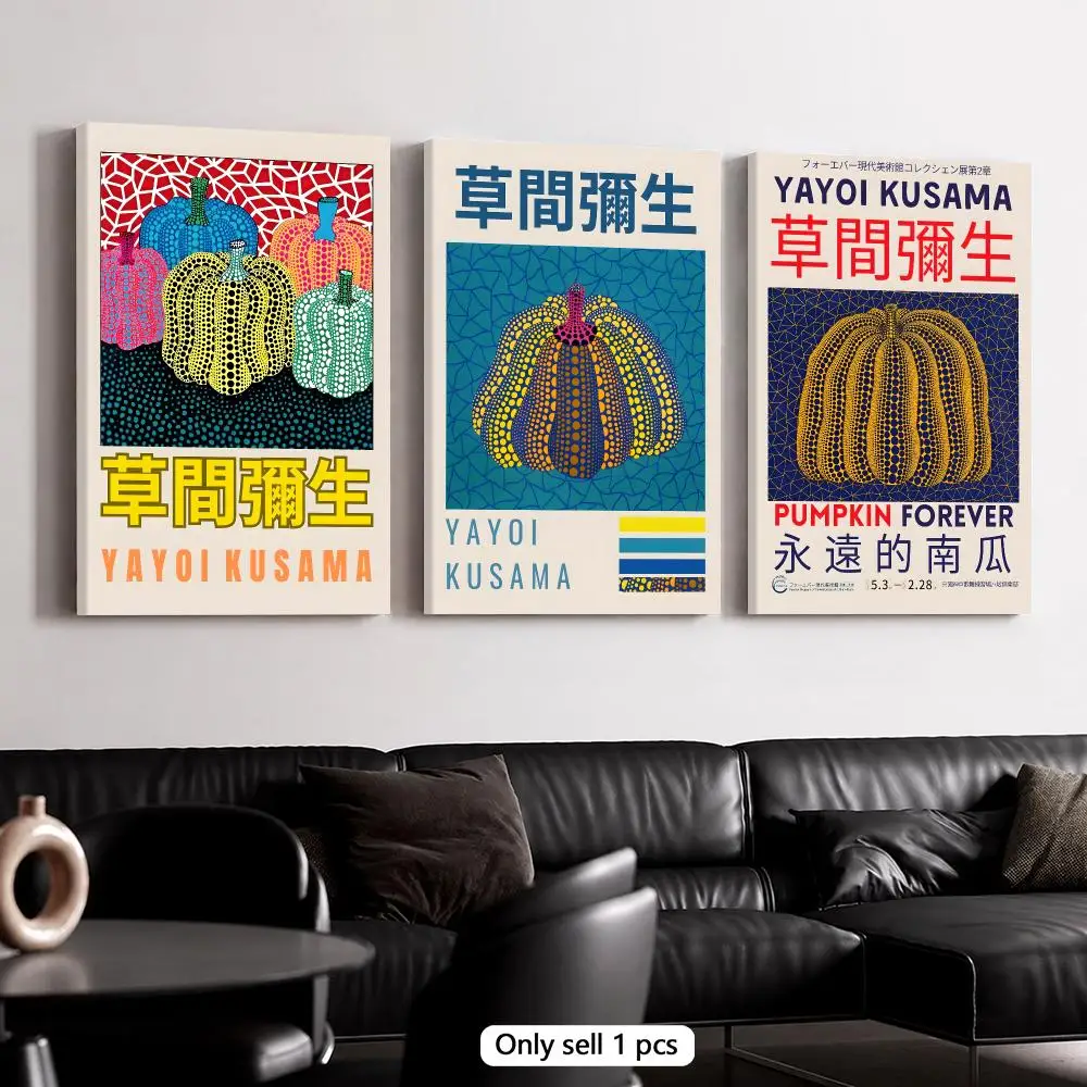 Y-Yayoi K-Kusama Vibrant Pumpkin Icons Framed Wall Painting Framed Canvas Wall Art Print Modern Home Decor for Living Room