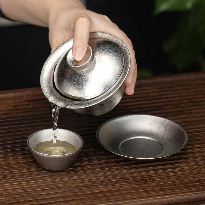 

Pure Titanium Kung Fu Tea Bowl With Tray Lid Titanium Tea Set 130ml,Portable Ultra Light,Outdoor Camping, Home Use, Travel,A1612