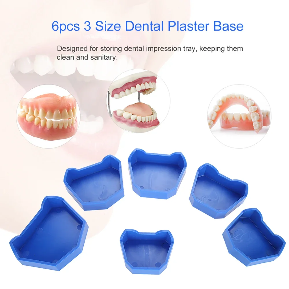 Conjunto de base de gesso dental, 6 peças, laboratório dentário, kit de base, bandeja de molde de odontologia, grande, médio e pequeno, bases de modelo de gesso de borracha de silicone