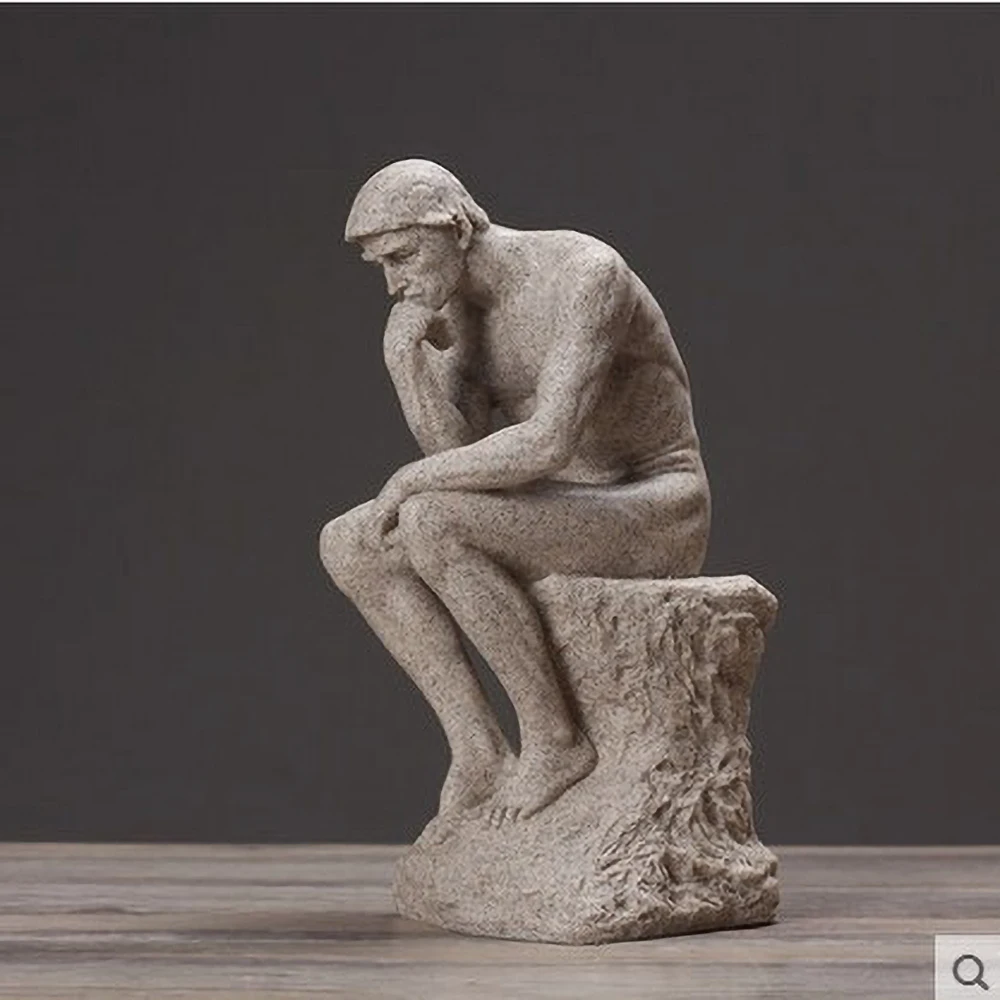 Nordic Minimalist Thinker Statue - Resin Sandstone Finish Office Decor, Mindfulness Gift for Philosophy Lovers