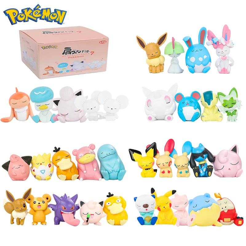 Set de 5 Figuras de Pokémon Maushold Tatsugiri, Juguetes de Eevee Durmiendo, Gengar, Lucario, Piplup, Figuras de Acción, Muñecos de PVC