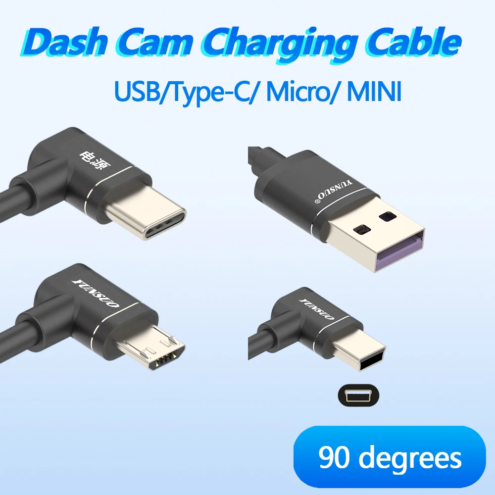 90 Degrees Elbow Angled USB C Type C Micro USB  Dash Cam Charging Cable Cell Phone Gimbal Stabilizer Power Short Extension