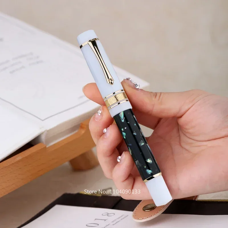 

Hot MAJOHN M400 Shell Black Resin Fountain Pen #6 EF/F/M Long Knife Nib With Converter Ink Writing Gift Pen Office School Suppli