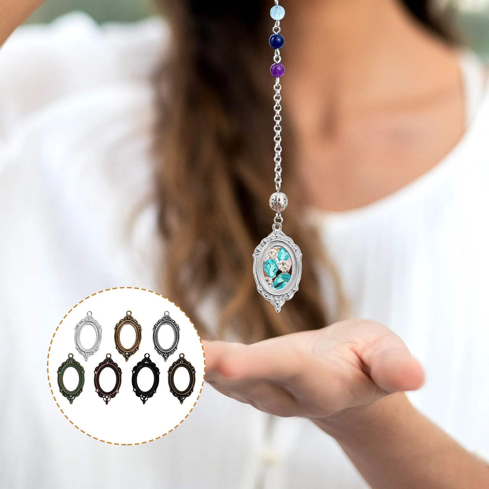 

21pcs Alloy Pendant Bezels Diy Jewelry Findings Blank Tray For Necklace Bracelet Craft Making Vintage Photo Charm Holder