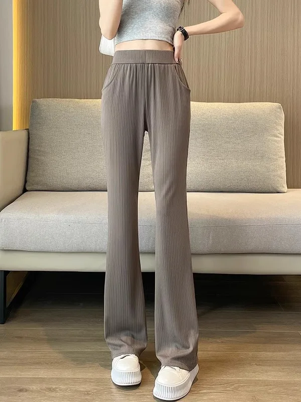 Spodnie z szerokimi nogawkami z jedwabiu lodowego damskie letnie cienkie przewiewne wąskie wersja mały rozmiar spodnie chroniące przed słońcem letnie chłodne mosk...