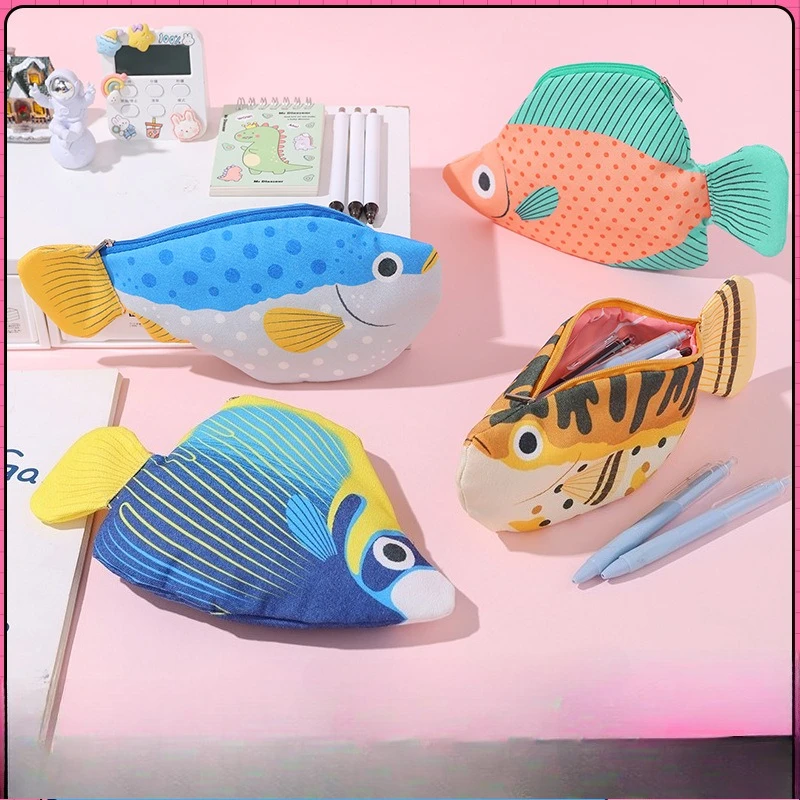 Large Capacity Funny Sea Fish Shaped Zipper Pencil Case Storage Bag Creative DIY Journal Material Student Supplies Stationery