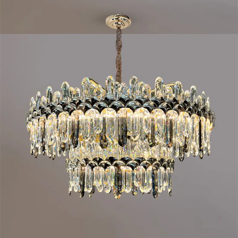 

Постмодернистская круглая хрустальная светодиодная люстра, новое роскошное освещение для элитной столовой, гостиной, подвесной светильник, светильник для домашнего декора