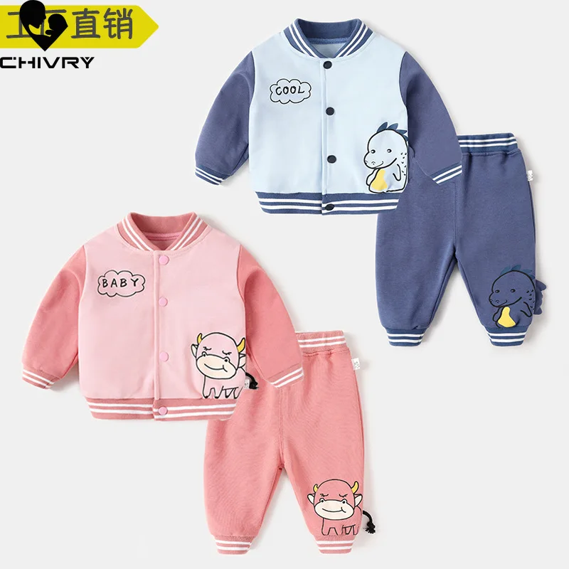 Herbst Baby Kleidung Set Jungen Mädchen Nette Cartoon Dinosaurier Baseball Jacken mit Hosen Sport Anzug Trainingsanzug Säuglings Kinder Sportswear