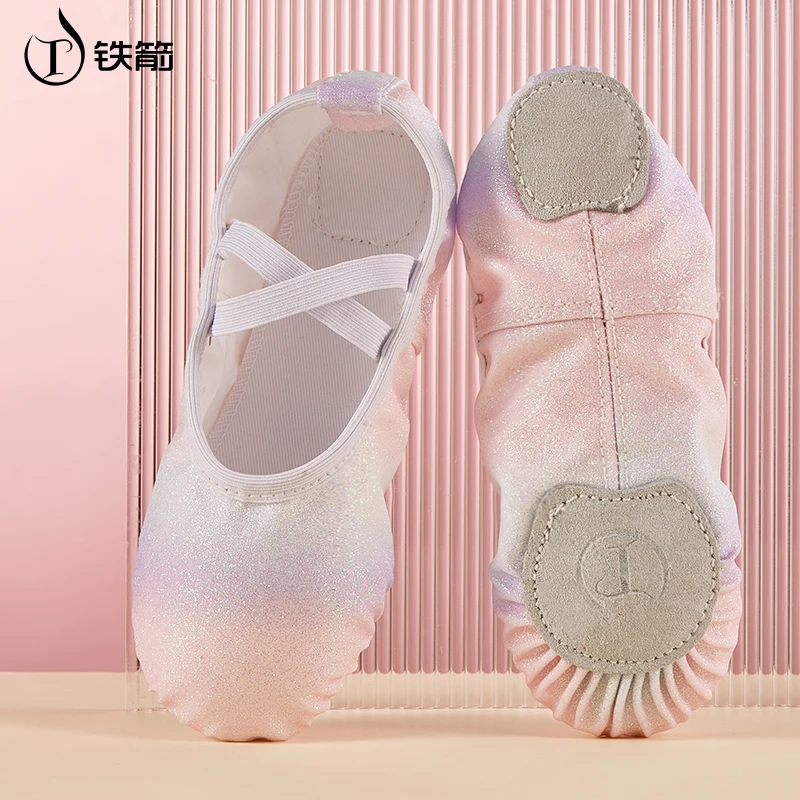 Children's Ballet Shoes with Soft Soles Slip-on Dance Shoes for Body Movement Shining Fabric Dance Footwear for Kids