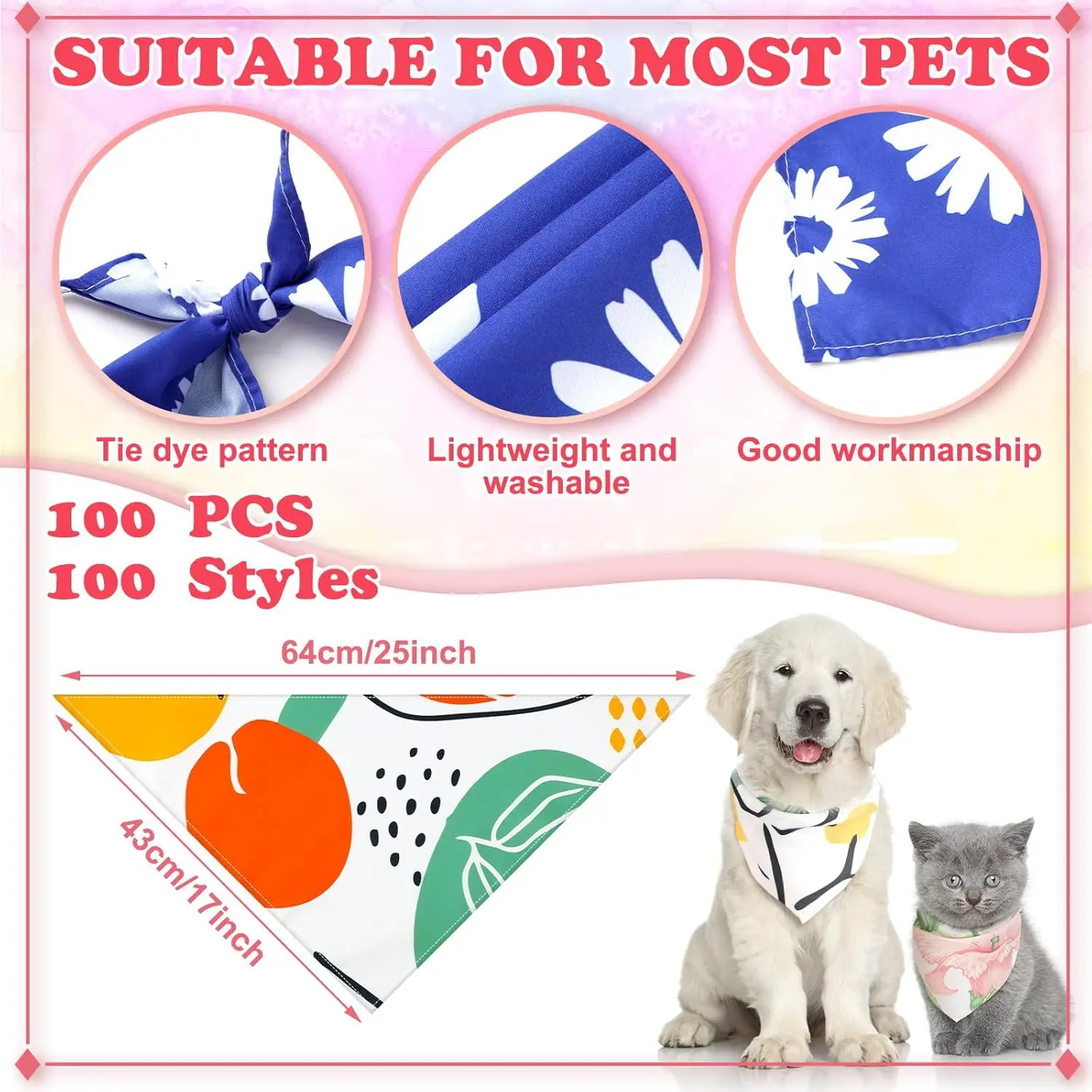 100 Stück Boho-Hunde-Bandanas, große Lätzchen, dreieckiger Schal, Haustier-Bandanas für mittelgroße und große Hunde, Frühling, Sommer, Geburtstag, Kostüm-Dekoration – Detail 4