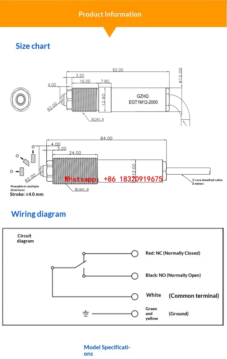 Cyclmotion CNC EGTM Precision Single-Hole Mounting Limit Switch (Simultaneous NO/NC Signal Switching; Alternative to Euchner)