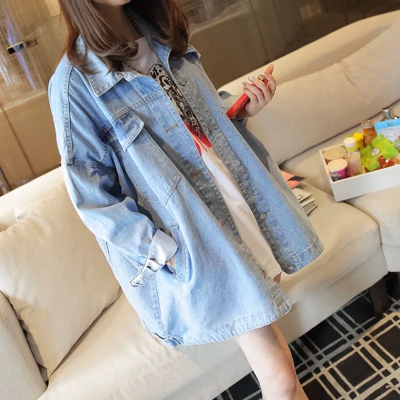 

Women's Mid-Length Casual Denim Jaet Loose Fit Autumn irt Large Size Spring Autumn Sle Commute Faion Hole Design