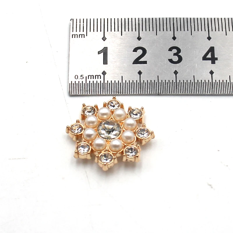 Fashion 10 Pieces 25mm Round Flower Alloy Shiny Rhinestone Pearls DIY Creative Clothing Bow Hair Accessories Jewelry Accessories