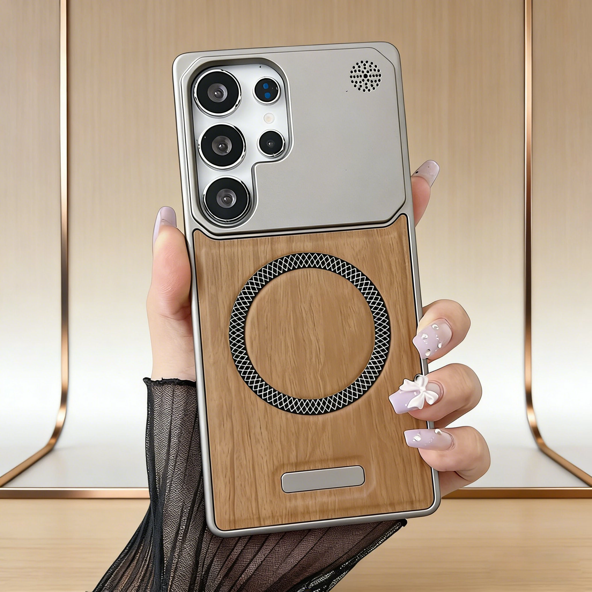 Frameless Wood Magnetic Phone Case for Samsung Galaxy S26 Ultra S25 Ultra S24 S23 Ultra S24 FE S26 Plus S25P S24P Slim Cover