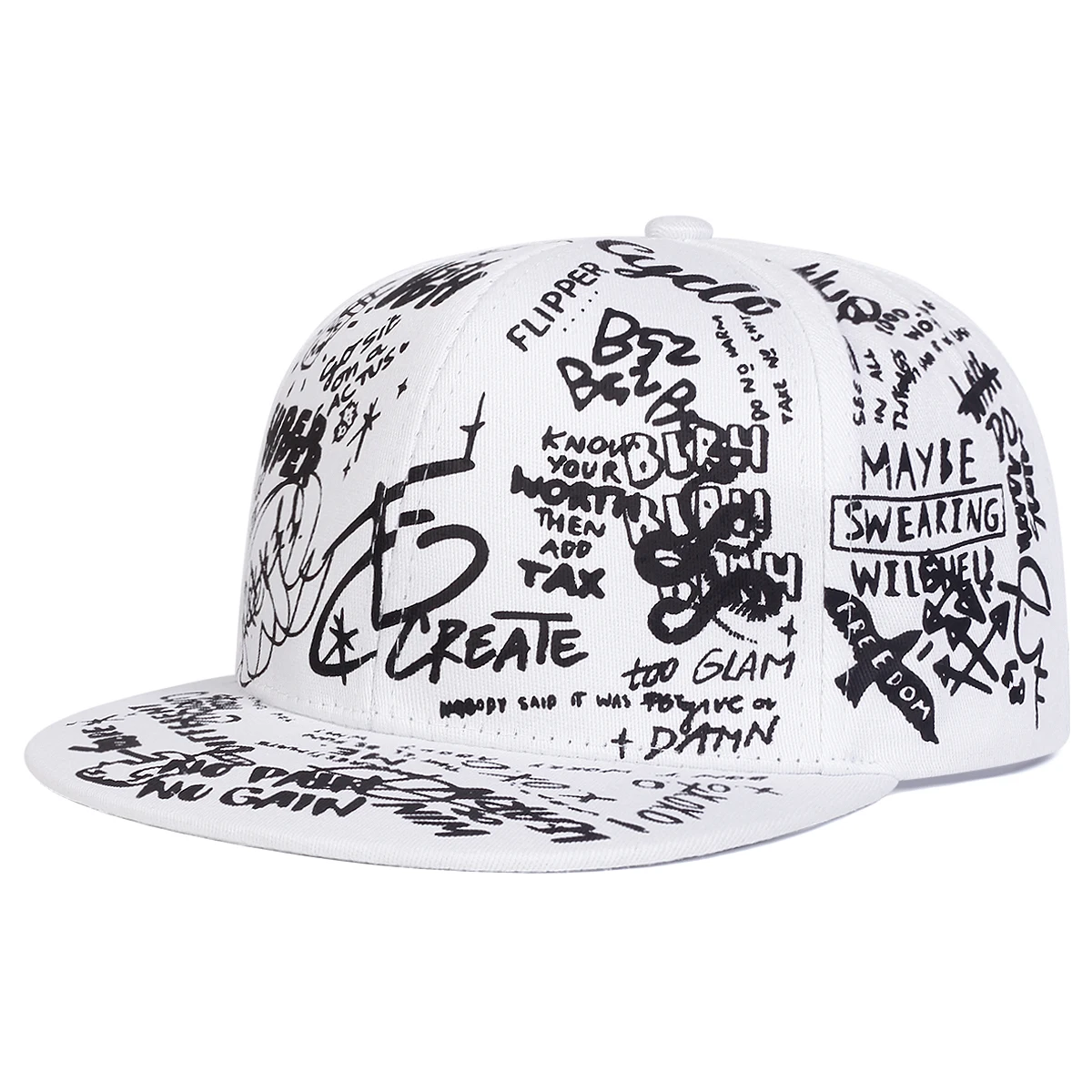 Unisex Black and white Letter Graffiti Printing Hip-hop Hats Spring Autumn Outdoor Adjustable Casual Baseball Caps Sunscreen Hat