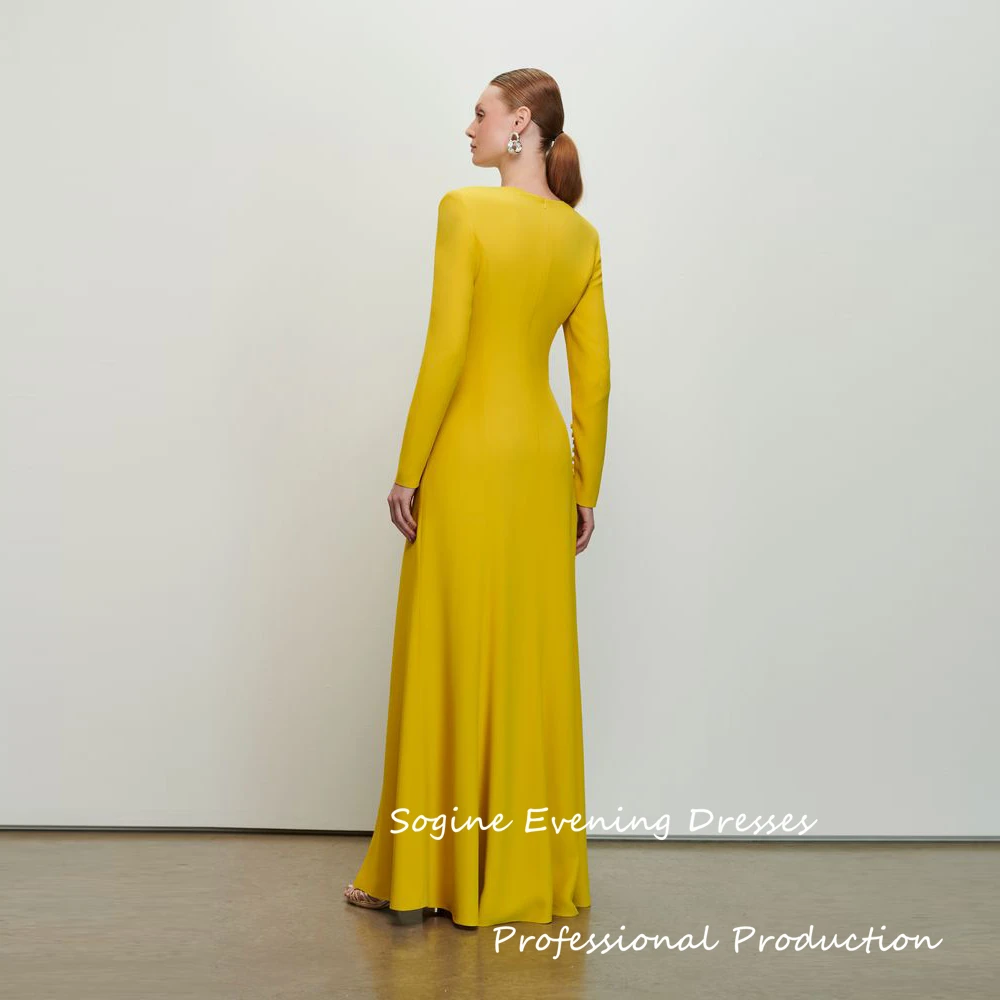 Fashionable Customized Crepe Prom Dresses With Slit Ruched Long Evening Dress Full Sleeve فساتين سهرة Formal Gowns