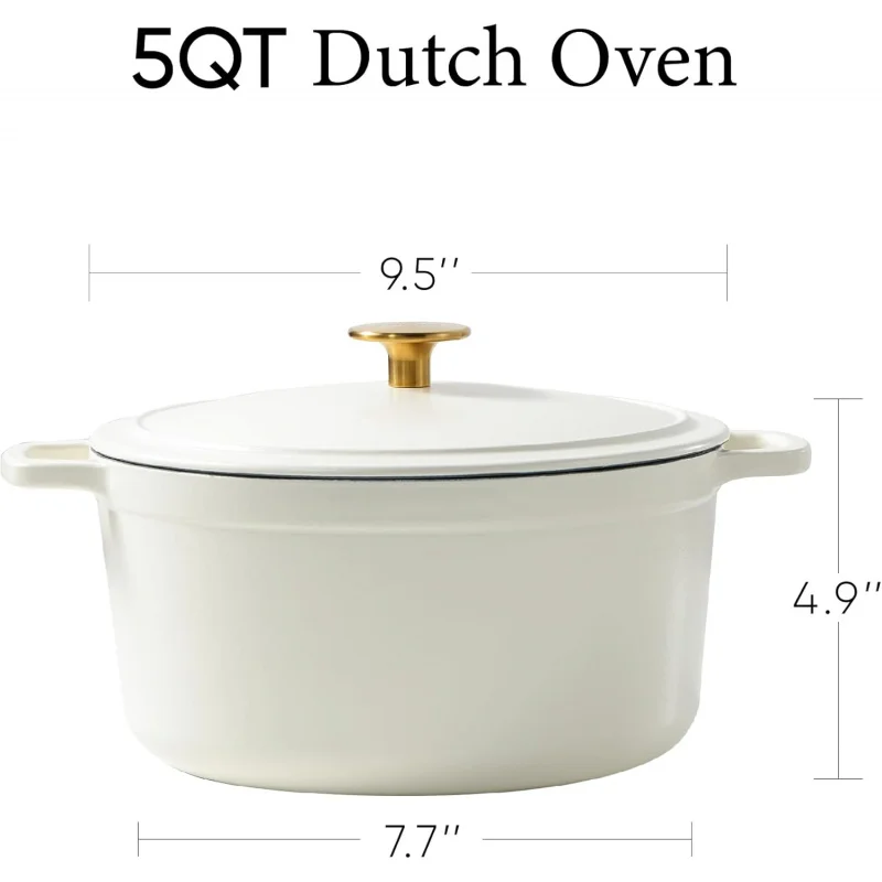 

5QT White Dutch Oven Oven And All-Stovetop Safe for Sourdough And Stews Cooking Pot with Tight Lid Fitted