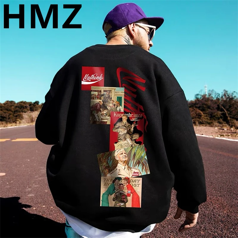 

HMZ 2023 Autumn Fashion Long Sleeve Sweatshirts Men Harajuku Loose Sweatshirt Oversized Vintage Hip Hop Pullover Men Clothes