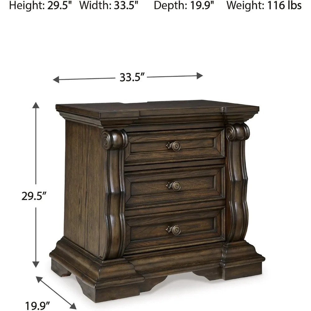 منضدة Maylee الكلاسيكية ذات درجين مع صينية قابلة للسحب ومصدر طاقة ومنفذ USB، بطول 29.5 بوصة، بني داكن #3