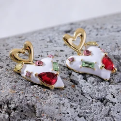 Mchic squisiti orecchini pendenti con cuore smaltato bianco con strass colorati creativi attraenti gioielli in rame antiallergico regalo di Gala