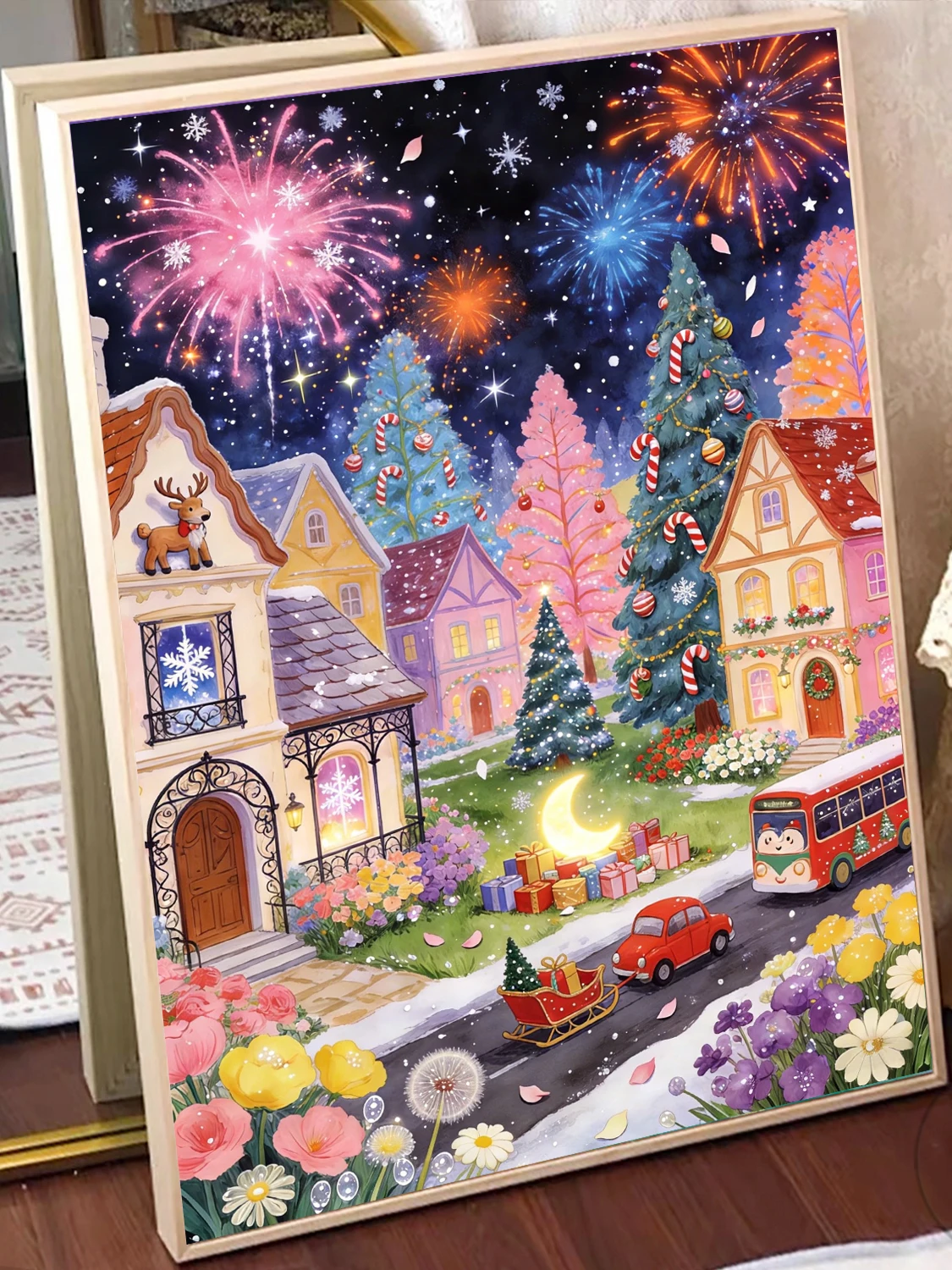 

Handmade 5D Diamond Painting Cross Stitch Cartoon World Small Girl Bedroom Decor Stick-On Rhinestones Modern Simple Style