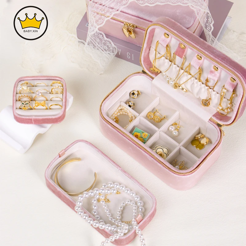 Double Layers Large Capacity Jewelry Box Built-in Tray Exquisite Storage Box Necklace Earrings Jewelry Box Portable