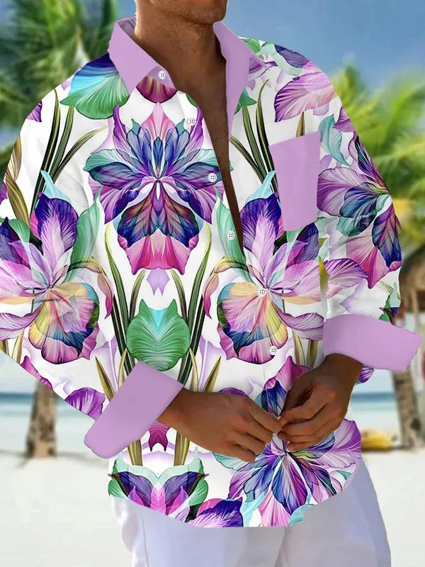 خمر الأزهار مجردة الرجال قميص 3D الطباعة للجنسين عارضة أزياء طويلة الأكمام قميص طية صدر السترة واحدة الصدر للجنسين الملابس #5