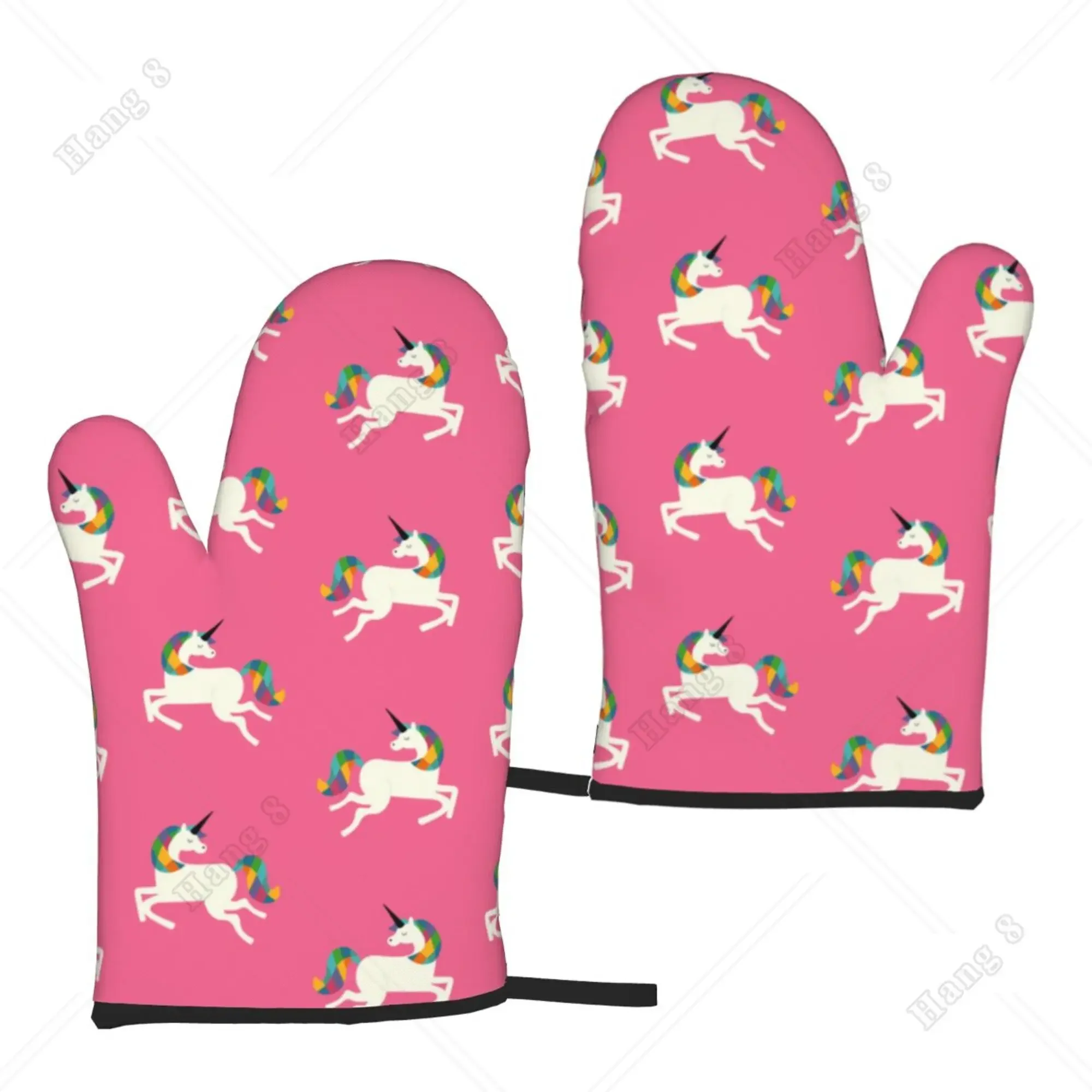 Pink Unicorn Tile Pattern Oven Gloves Set of 2 Cooking Gloves for Women Men BBQ Heat Resistant One Size Kitchen Gloves