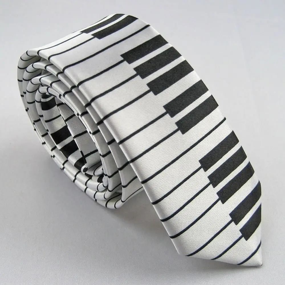 Skinny Men Black & White Keyboard Necktie Casual Tie Music Tie