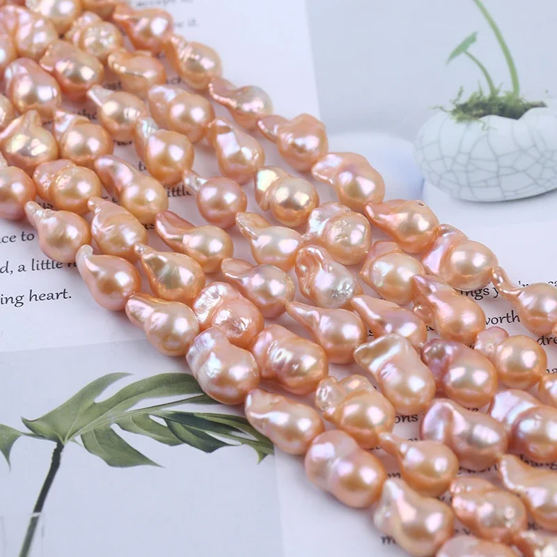 

11-13mm Natural Pink Middle Size Fireball Shape Baroque Cultured Freshwater Pearl Strands For Jewelry Making