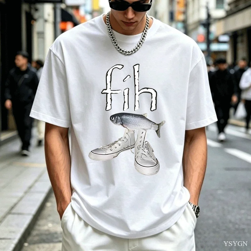 Funny New Style Hot Sale Fih Shoes Graphic T Shirts Misspelled Fish Meme T-shirts Men Women Casual Fashion Short Sleeve T-shirt