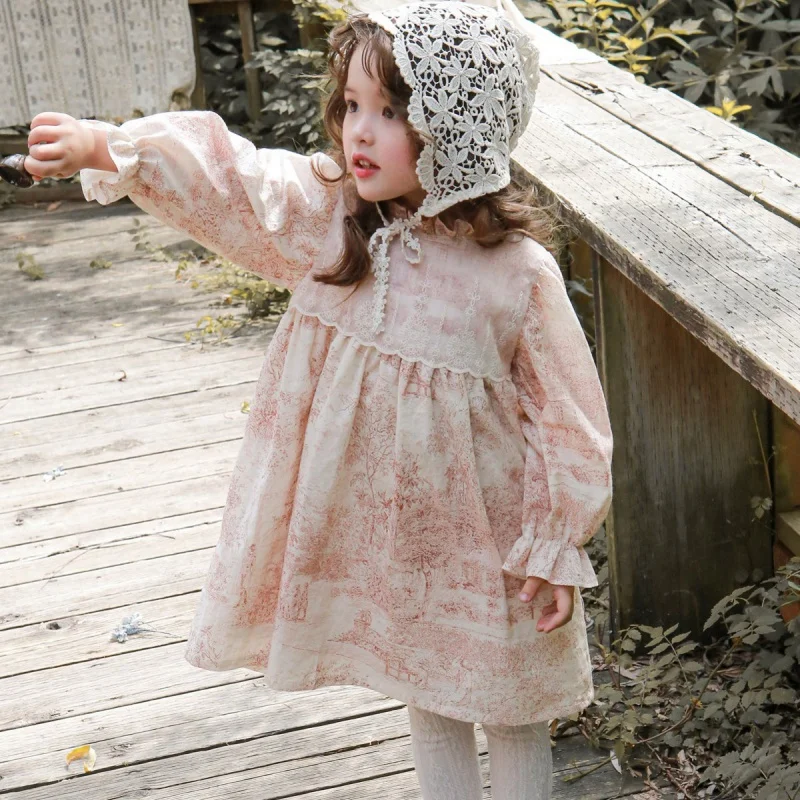 

Spring 2024 Strawberry Shan Korean Children's Clothing Children Girl's Western Style Ink Painting Elegant Dress Spot Zhengm