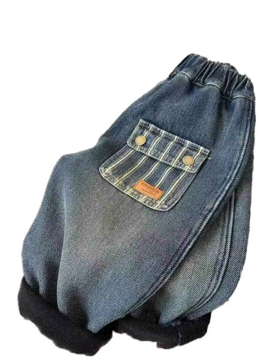 Thiened Fce 아동용 데님 청바지 가을 겨울 캐주얼 스트레이트 팬츠 아기 소년용 다용도 따뜻한 바지