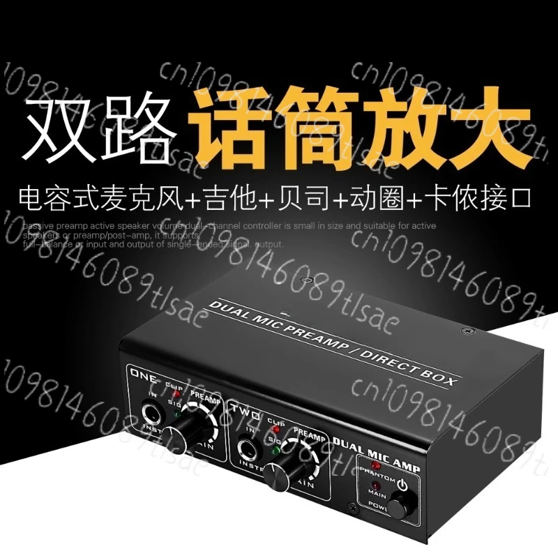 

Professional dual channel condenser microphone amplifier, electric guitar, electric bass amplifier, signal enhancer