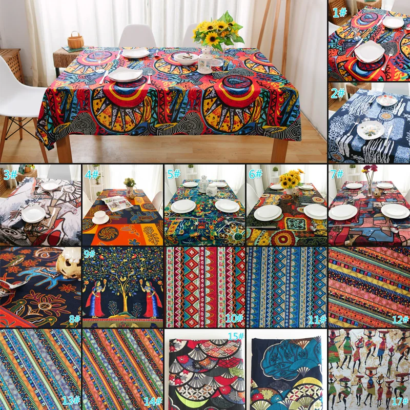 100*145cm Boho Vintage Ethnic style Cotton Linen Fabric DIY Quilting & Sewing Placemat Tablecloth Dress Fabric Upholstery