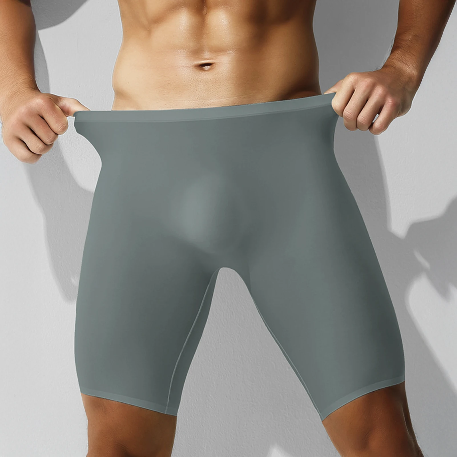 Fashion Man Breathable Long Leg Boxer Shorts Sports Sexy Elastic Mens Panties Cueca Male Mid Waist Seamless Lengthen Short Pants