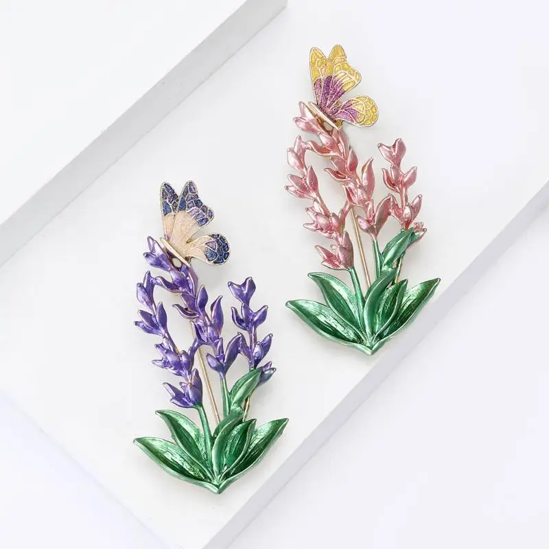 جميلة سخية سبائك المينا الخزامى فراشة بروش للنساء سيدة 2-color المينا الزهور والحشرات مكتب الحفلات بروش