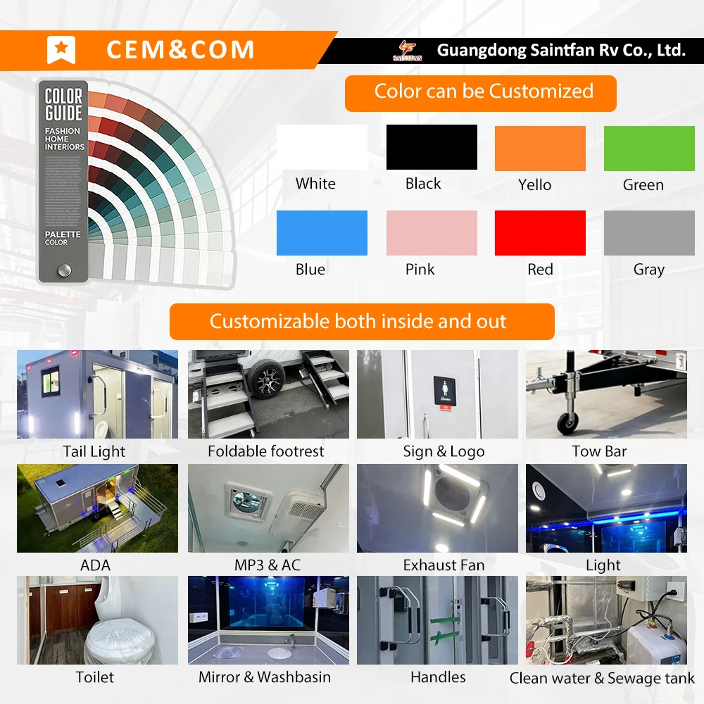 Portable Toilets for Restroom Trailer with Mobile Toilet Luxury Trailer Bathroom for Events Outdoor Use