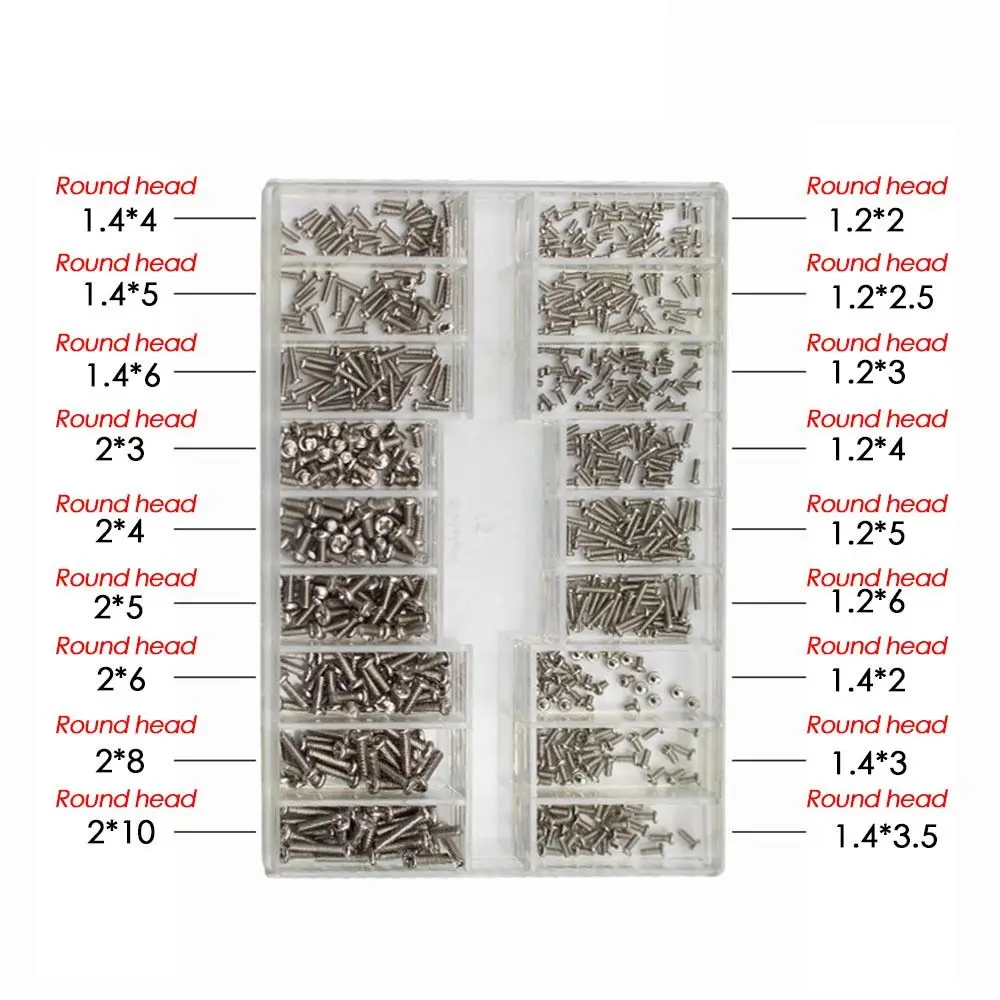 500pcs/set 18 Sizes Rear Cover Repair Mini Electronics Screw Parts Glasses Screws Watch Screws Sunglasses Parts