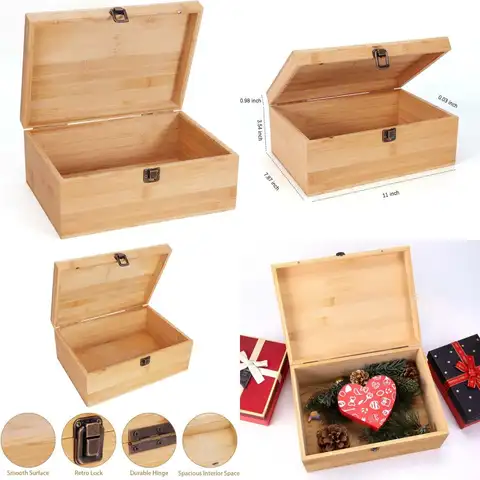 Grande scatola portaoggetti in bambù naturale con coperchio incernierato, 11x7,9x4,5 pollici, ideale per organizzare artigianato, materiali artistici, progetti fai da te, un