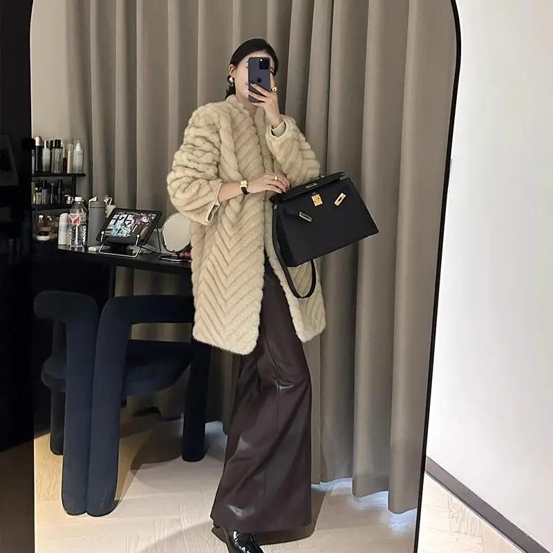 인조 모피 넥 랩 코트 여성용 카니발 배트윙 소프트 바이커 스타일 판초 여성용 따뜻한 허리 조임 스트레이트 슬림