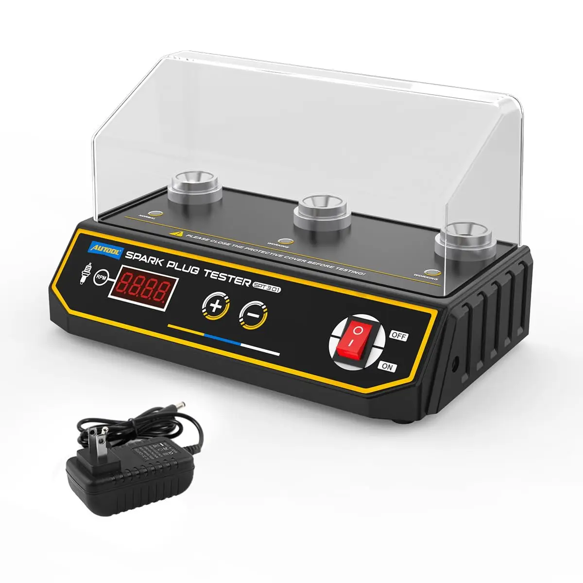 

Spark Plug Tester 200-9000rpm Adjustable, 3-Hole Gap Tool with Cover for 12V Gasoline Vehicles