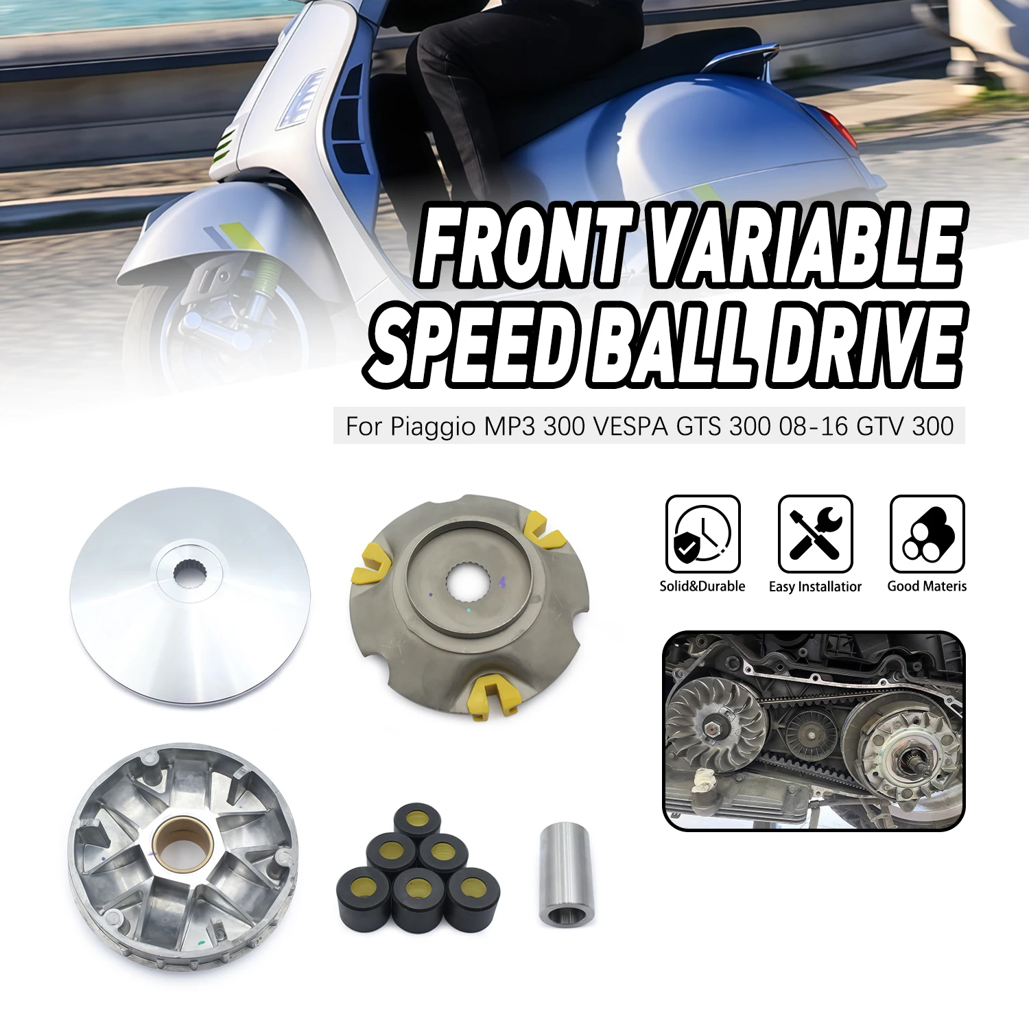 

Motorcycle Parts For Vespa GTS 300 2008 2009 2010 2011 2012 2013 2014 2015 2016 Drive Belt Variator Pulley Roller Set