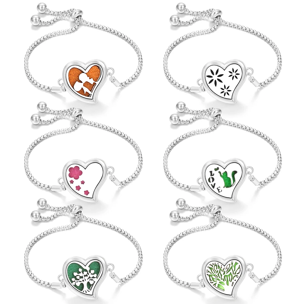 

Trendy Tree of Life Aromatherapy Bracelet Essential Oil Diffuser Perfume Locket Women Love Heart Shape Scent Bangle Jewelry Gift