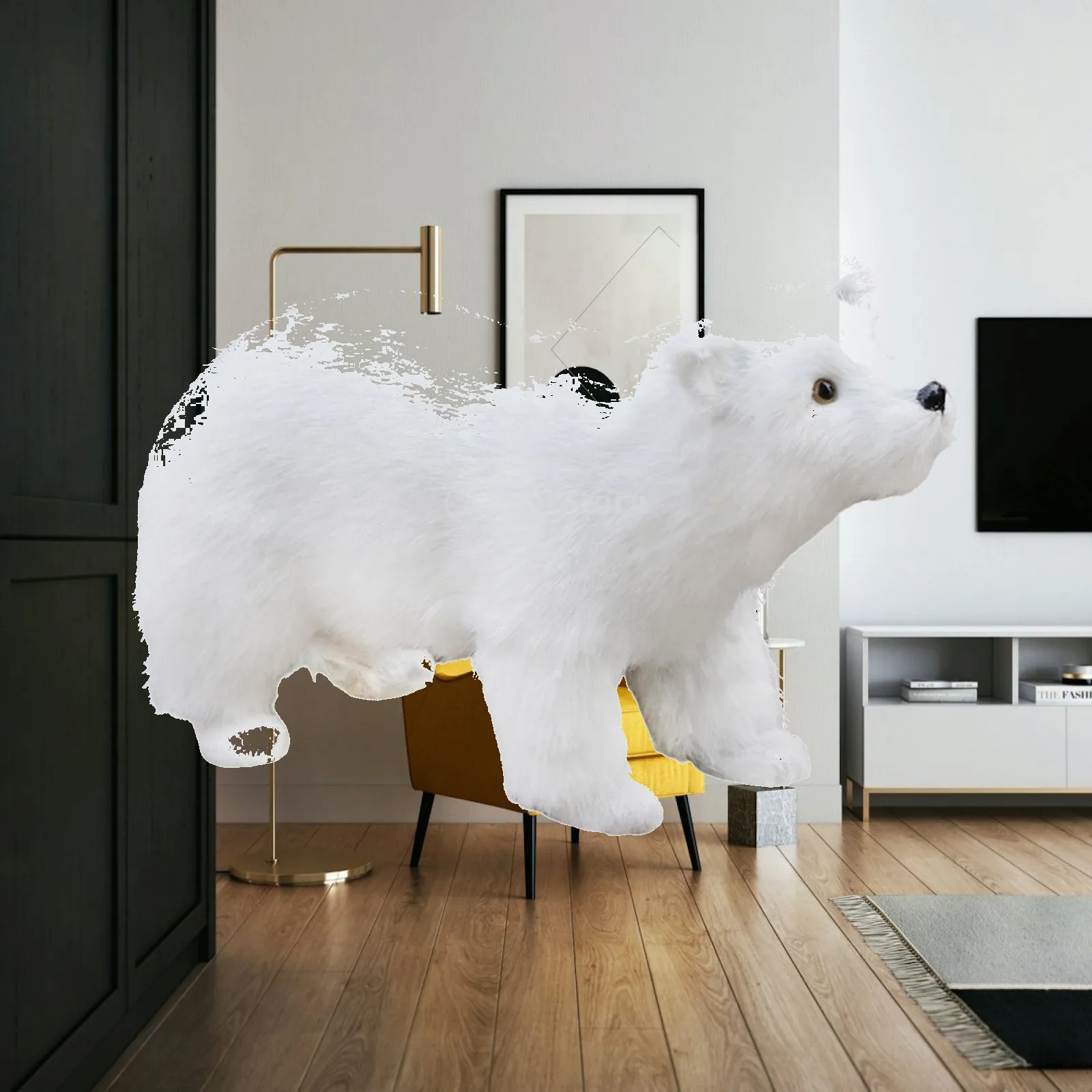 Lifelike Walking Bear Garden Statue Figurine Faux Fur Animal Sculpture for Yard Decor Outdoor Photography Miniature Landscape