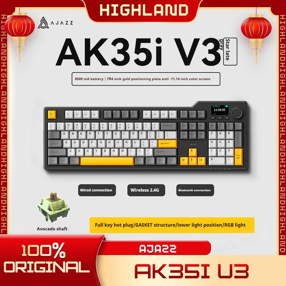 

AJAZZ ak35i v3 mechanical keyboard 104 keys with screen wired 2.4g Bluetooth three mode Hot-swap 104 keys Gasket gamer keyboard