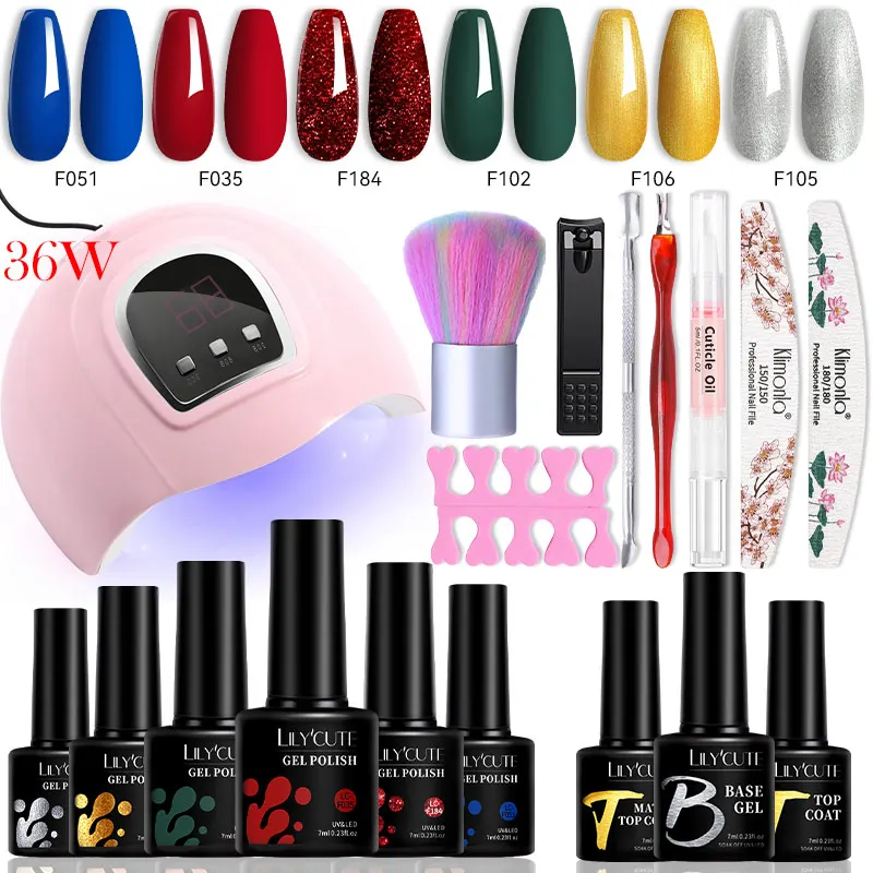 

LILYCUTE Manicure Set Fashion Colors Gel Nail Polish With UV Lamp Dryer Semi Permanent Soak Off Professional Nail Art Tools Kit