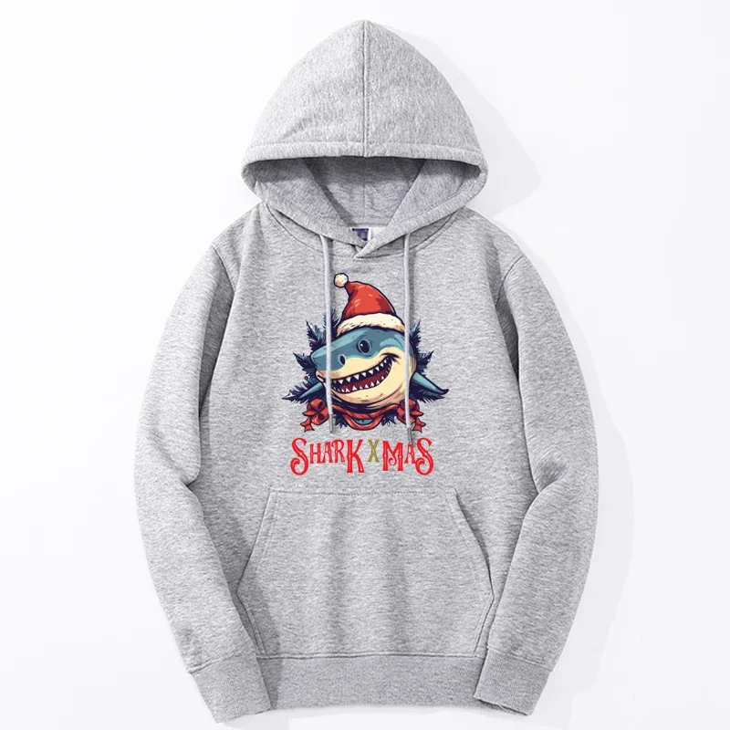 Festive Fins Sharkmas Hoodies Delight Christmas Standard Warm Pullover Loose Clothes Unisex Xmas Style Long Sleeves Pullovers